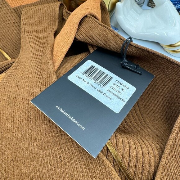🆕 NICHOLAS 🧿 NWT Daija Twisted Two-Tone Ribbed Knit Midi Dress - Picture 13 of 16